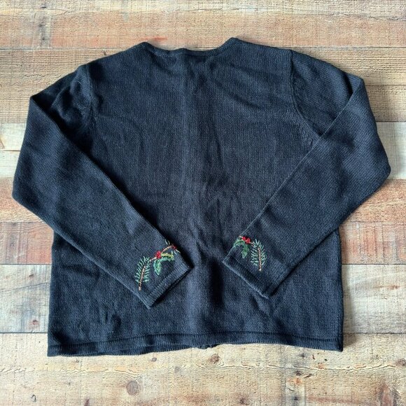 Tiara International Christmas Cardigan Sweater Womens Embroidered Birds Berries - Picture 8 of 8